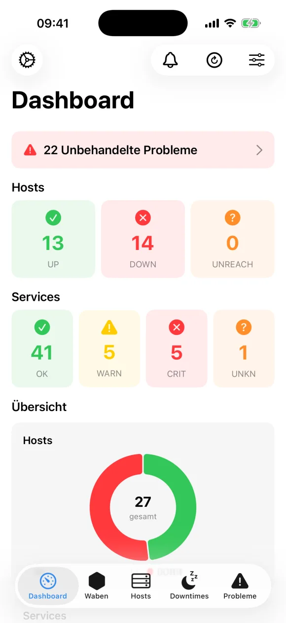 NocMate Dashboard auf dem iPhone